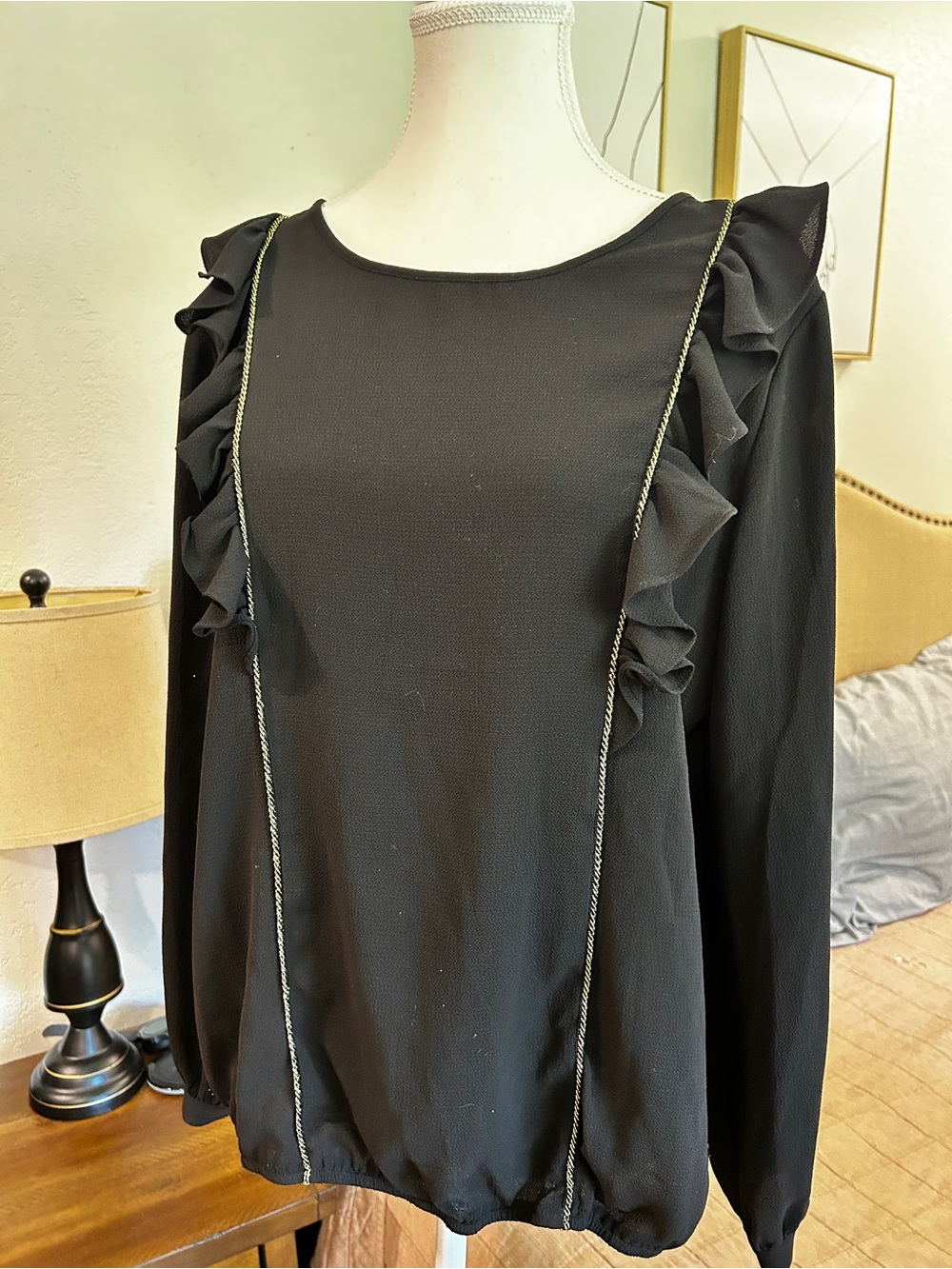 New York & Company Black Ruffle-Front Blouse